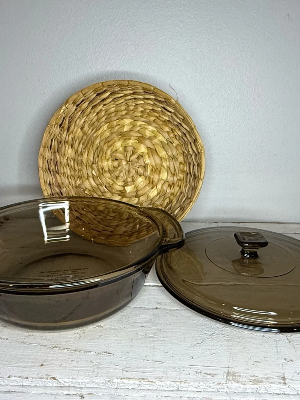 Vtg Anchor Hocking Basket Buffet Harvest Amber 1.5qt Casserole New in Box M400